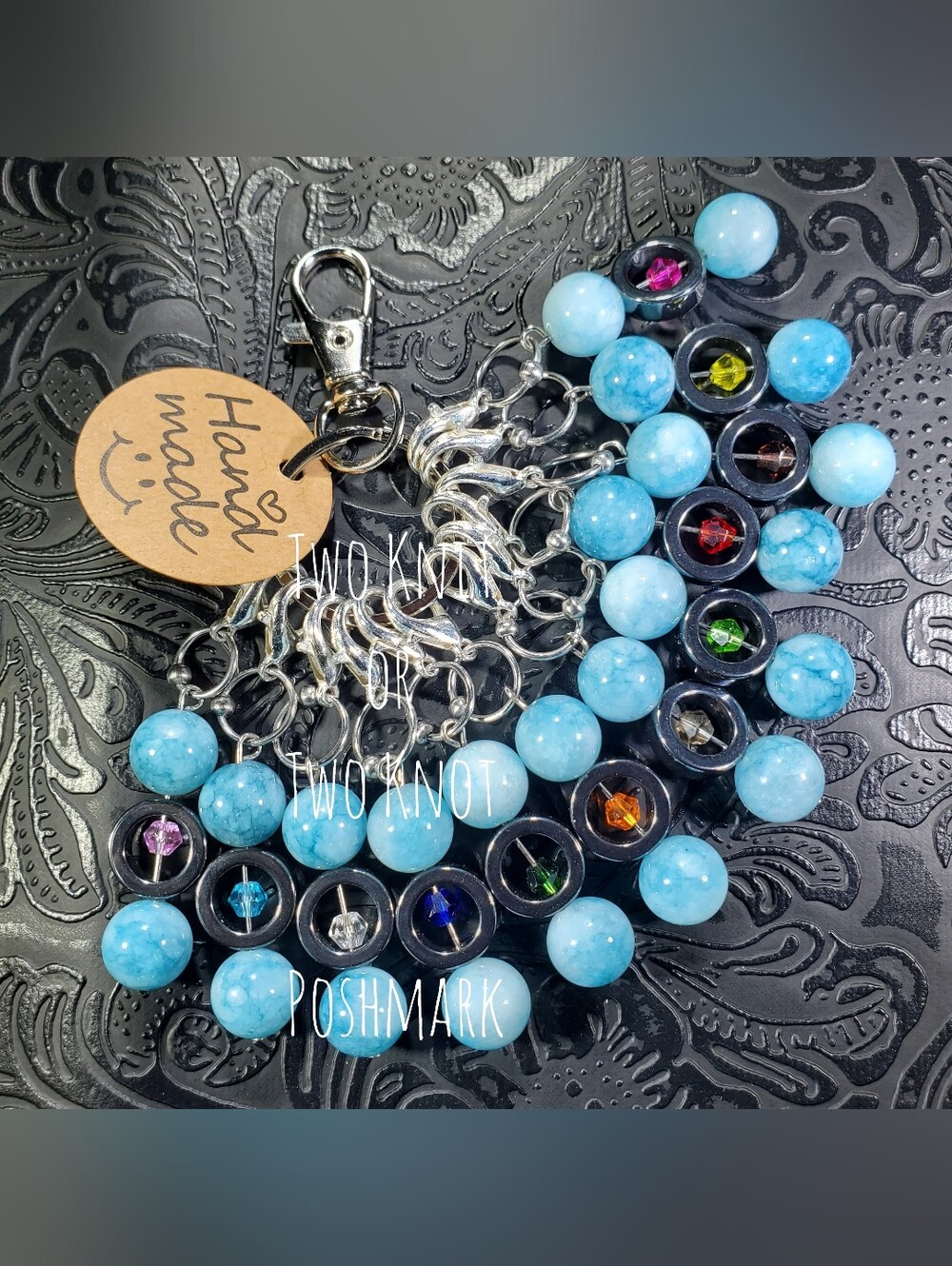 ⭐️ OOAK Handmade Beaded Stitch Markers Bag Charm Set